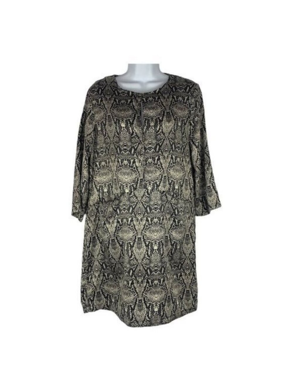 Zara Woman Snake Print Shift Dress Small 3/4 Sleeve Crew Neck Lightweight